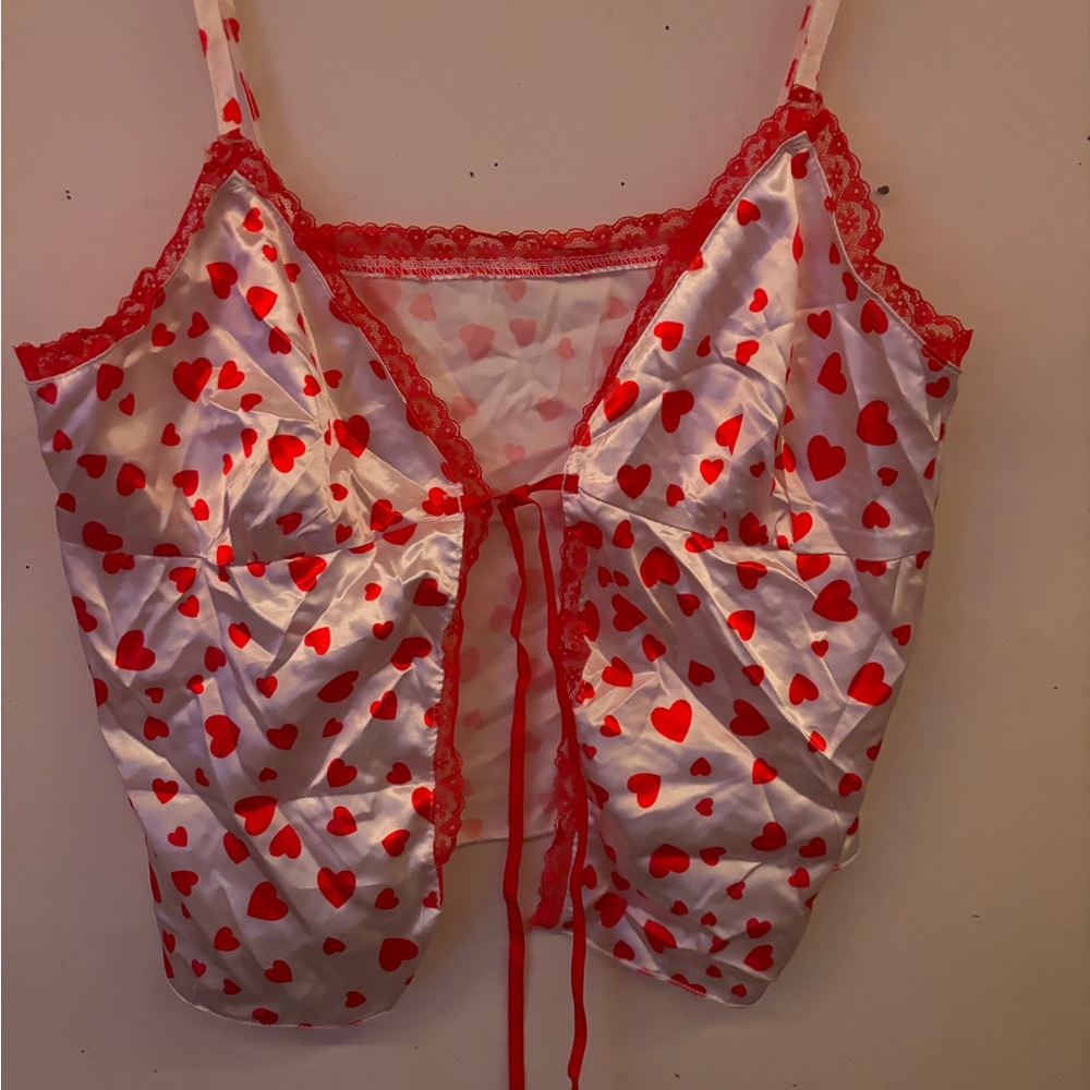 Red and White Polka Dot Chemise with Lace Trim